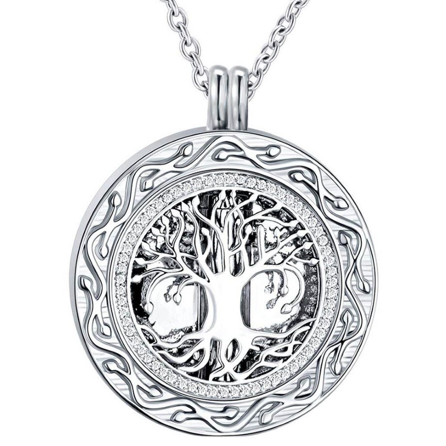 Tree of Life Round Cremation Urn Necklace - Cremation Jewelry Ashes Memorial Keepsake Pendant - Funnel Kit Included242N