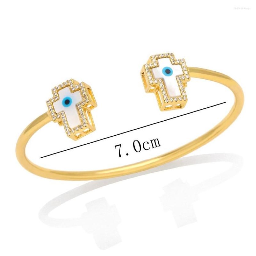 Bangle Fine 18k Gold Plated Blue Eye justerbara öppna armband Vatten Drop White Shell 2022 Trending Love Heart Cross Jewelry3281