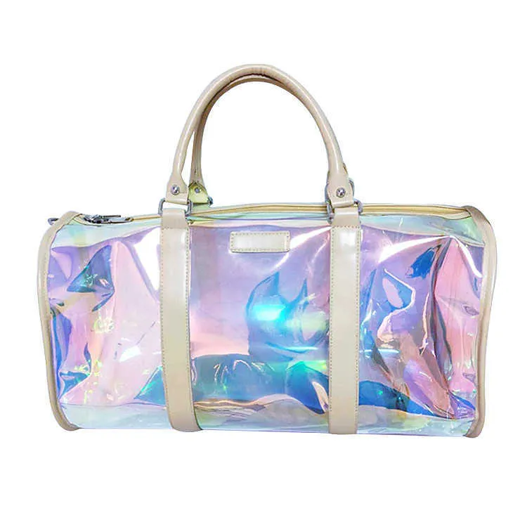 Colorful Shiny Luggage Bag Transparent Sports Fitness Bag for Men and Women Short Distance Business Travel Bag Large Capacity 230209