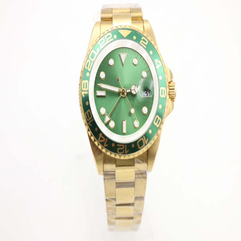 Relógio mecânico masculino 116710 negócios casual moderno ouro caixa de aço inoxidável verde anel lateral dial 4 pinos calendar2576