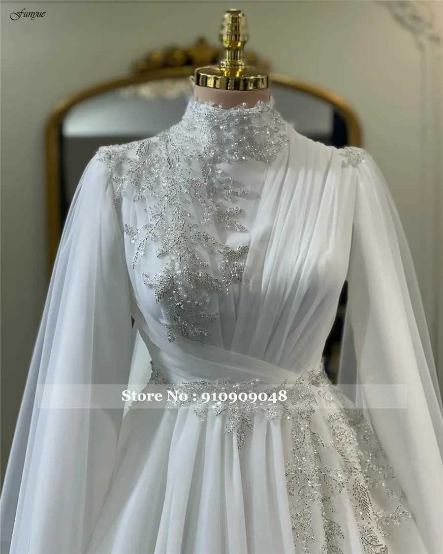 Stedelijke sexy jurken Funyue vestido de noiva 2024 delicate chiffon met kralen grote maten bruiloft voor bruid tule cape moslim bruidsjurk yq240329
