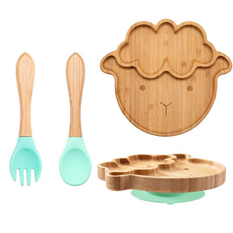 Cups Dishes Utensils Bopoobo Baby Bamboo Sucker Plates Fork Spoon Sets Non-slip Tableware Childrens Feeding Dishes BPA Free Dropshipping 240329