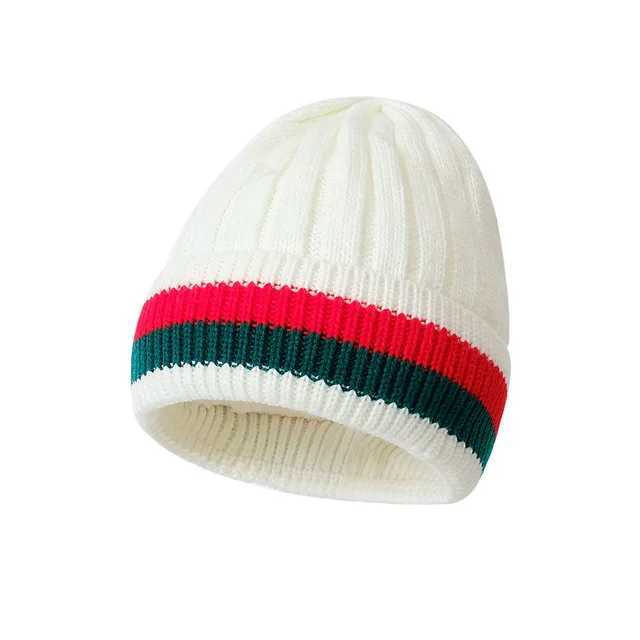 Beanie/Skull Caps Winter and Autumn Thick Bean Hat Womens Striped Knitted Wool Warm Cotton Brand Couple Womens Knitted Hat Skull BeanL2403