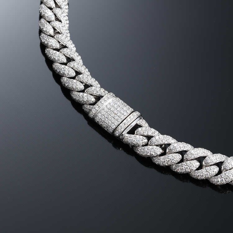 Designer Jewelry Mens Luxury Diamonds Chain 12mm Sterling Silver VVS Moissanite Diamond Full Iced Out Bling Cuban Link Chain Neckl2170