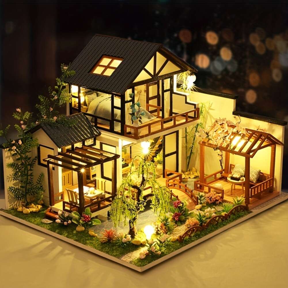 Dollhouse Miniature z zestawem meblowym, ręcznie robiony chiński styl loft DIY House Model dla nastolatków dla dorosłych prezent, Halloween świąteczny prezent urodzinowy Nowy Rok