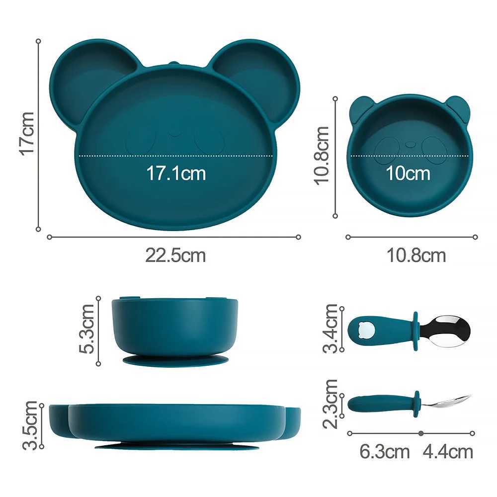 Tasses Vaisselles Ustensiles 4/5/6 pièces Bols pour bébé Assiettes Cuillères Silicone Alimentation par aspiration Vaisselle sans BPA Plats antidérapants pour bébé Bol d'alimentation Panda 240329