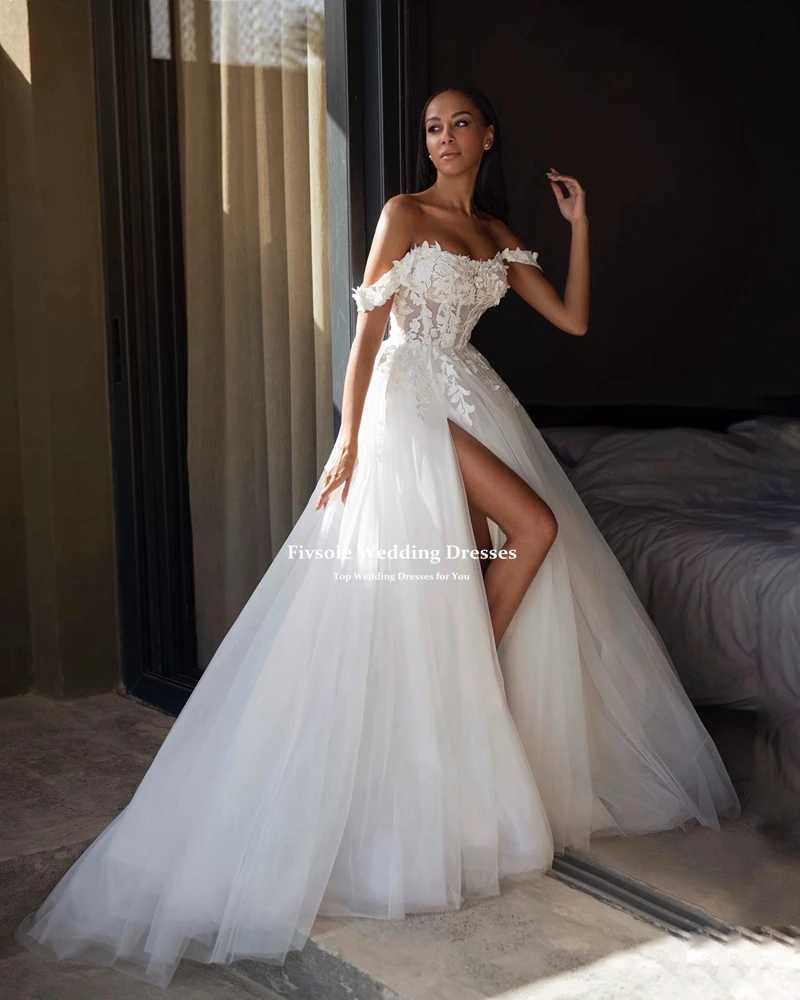 Robes sexy urbaines Fivsole Beach Wedding Leg Slit A-line Robe Appliques à manches courtes Robes de mariée Plus la taille Robes De Fiesta yq240329