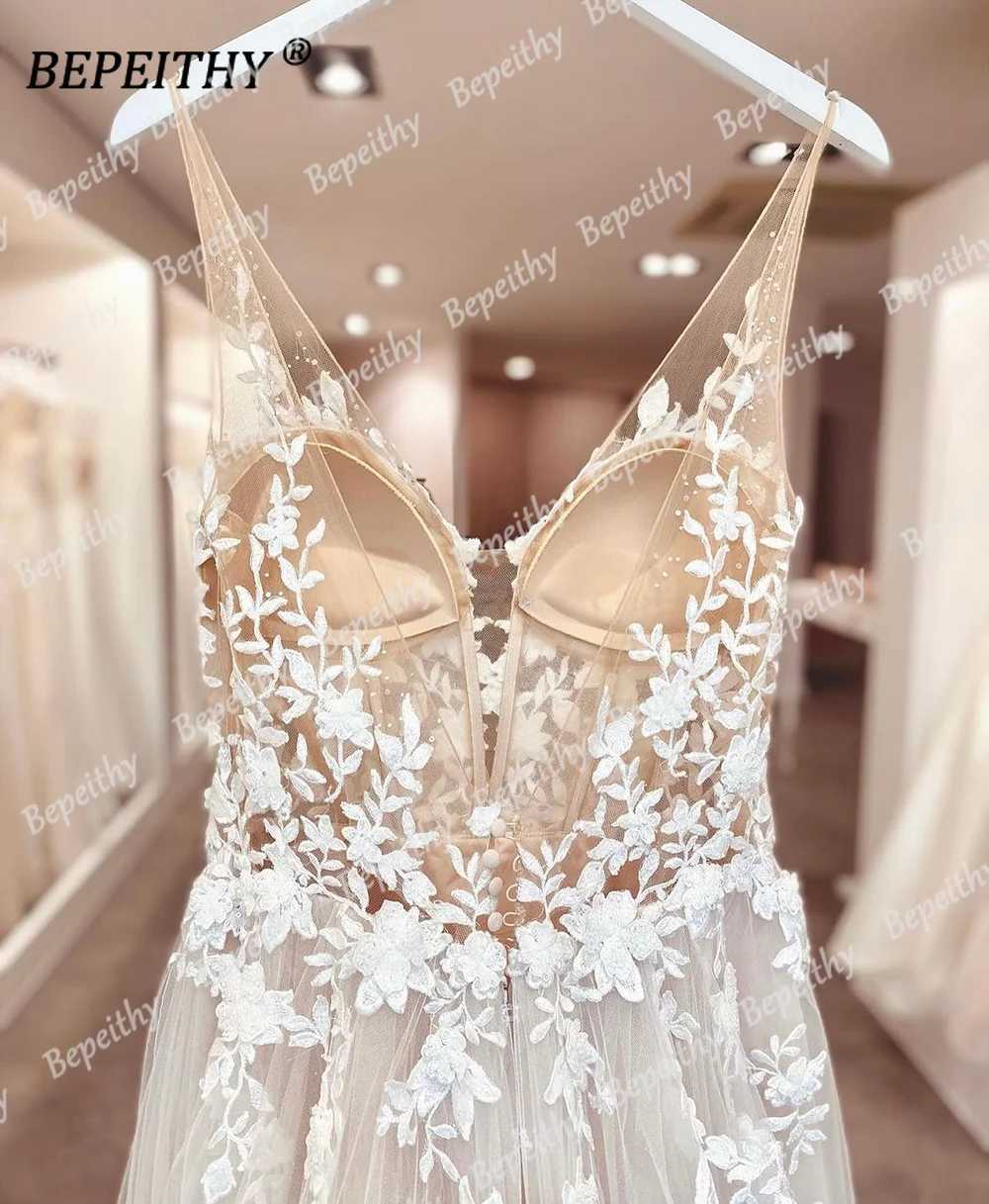 都会のセクシーなドレスBepeithy Backless v Neck Lace Wedding for Bride Women 2023 levenes