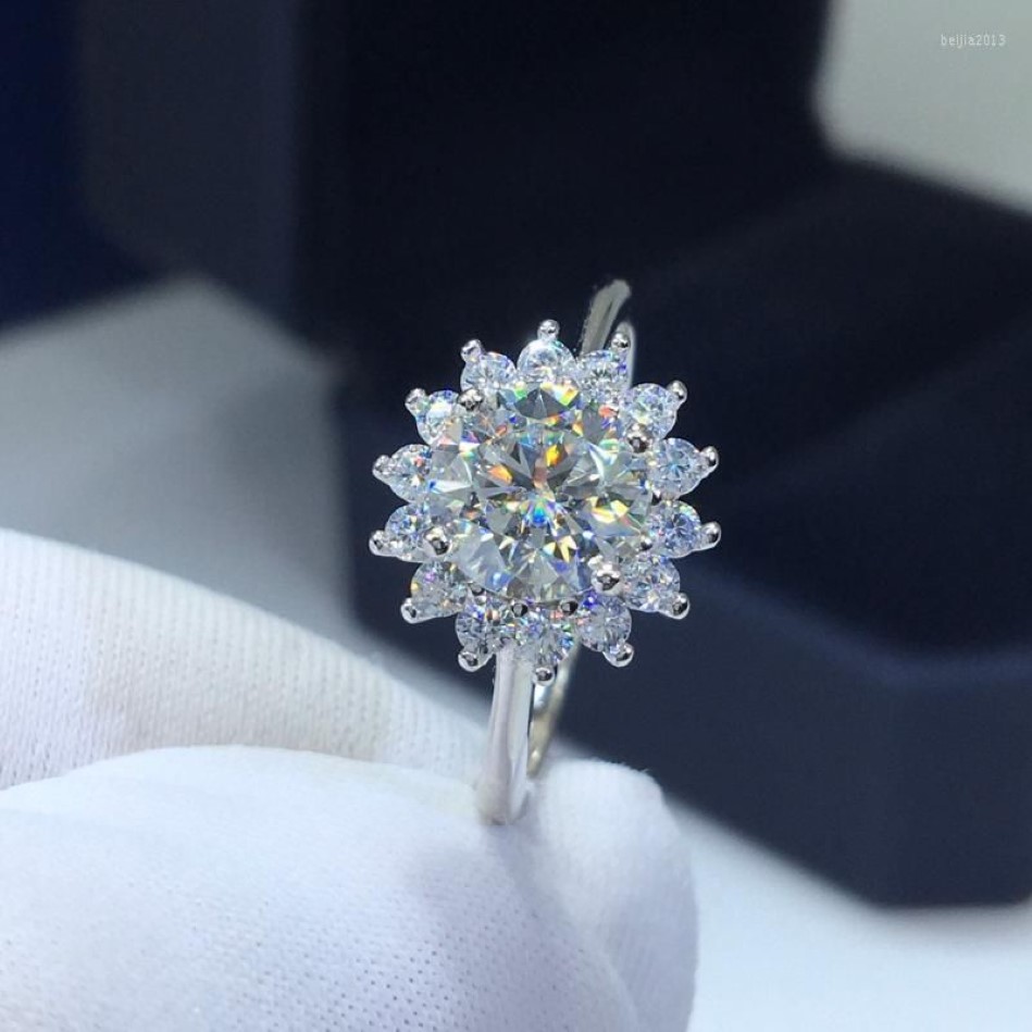 Cluster Rings Silver 925 Original Brilliant Cut Diamond Test Past 1 6 5mm D Color Moissanite Sunflower Ring Gemstone Jewelry Giftc268s
