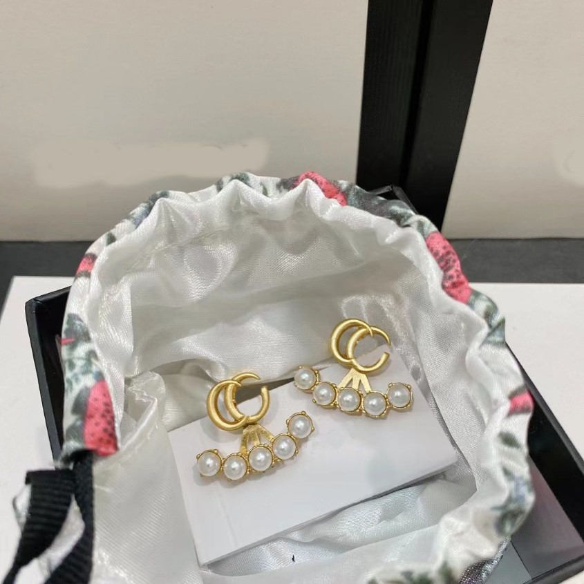 Moda Dupla G letra Pérola Brincos aretes orecchini 18k Ouro 925 Prata Agulha Brincos de Marca Designer para mulheres festa we225V