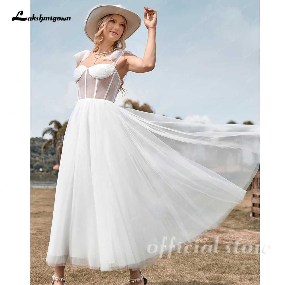 Abiti sexy urbani Lakshmigown morbido tulle corto matrimonio spiaggia estate 2024 abiti da sposa boda abiti da sposa civili de Nova yq240329