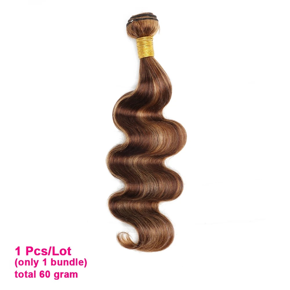 Body Wave Hoogtepunt P4/27 Menselijk Haar Bundels 60Gram 10 Tot 22 Inch Pre-gekleurde Bruin Blond Peruaanse haar Extensions 1/3/5/7 Stuks