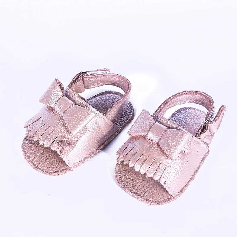 Sandalen Babysandalen van echt leer Zachte zool Babymocassins met strik Babymeisjesschoenen Babyschoenen 240329