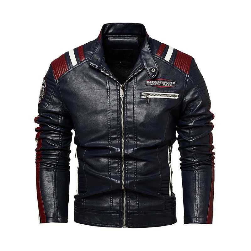 Heren lederen kunstleer heren vintage motorjas 2023 Heren mode nieuwe biker leren jas mannelijke borduurwerk bomberjas winter fleece pu overjas 240330