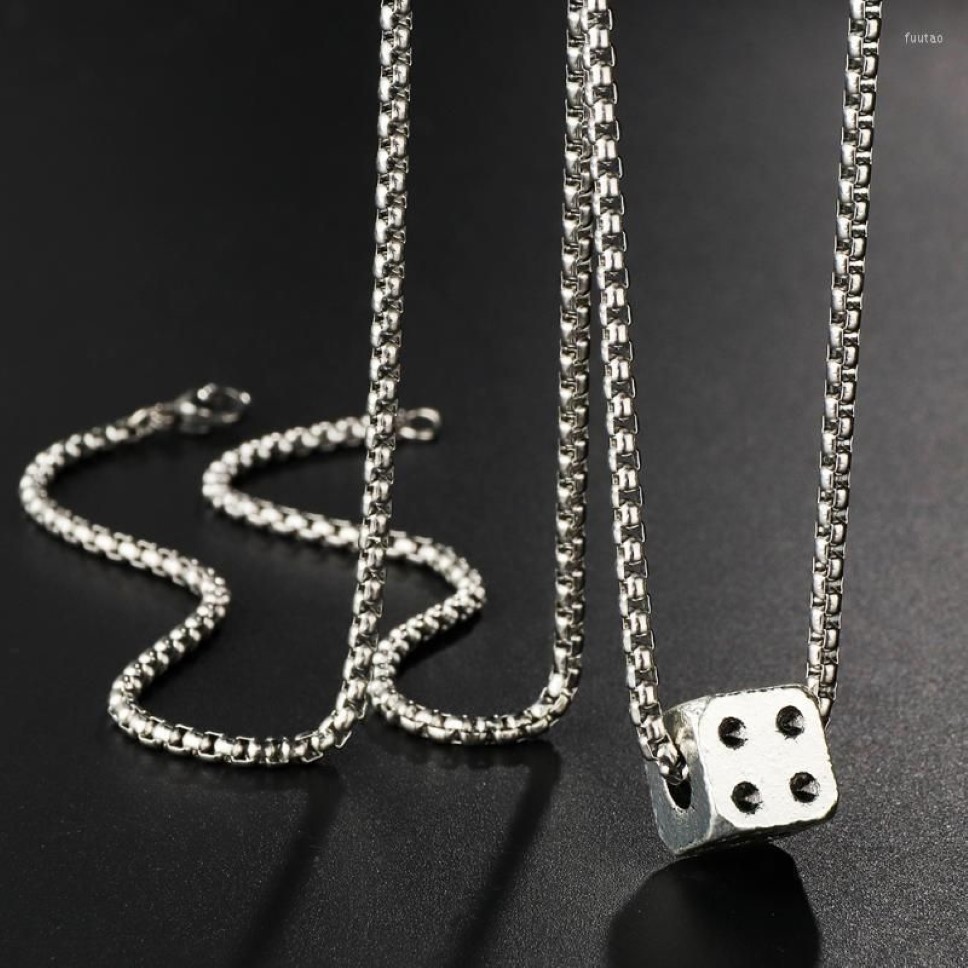 Pendentif Colliers Mode Hommes Cool Cube Dice Style Argent Couleur En Acier Inoxydable Longue Chaîne Mâle Cadeaux Chanceux Pour Lui Bijoux2809