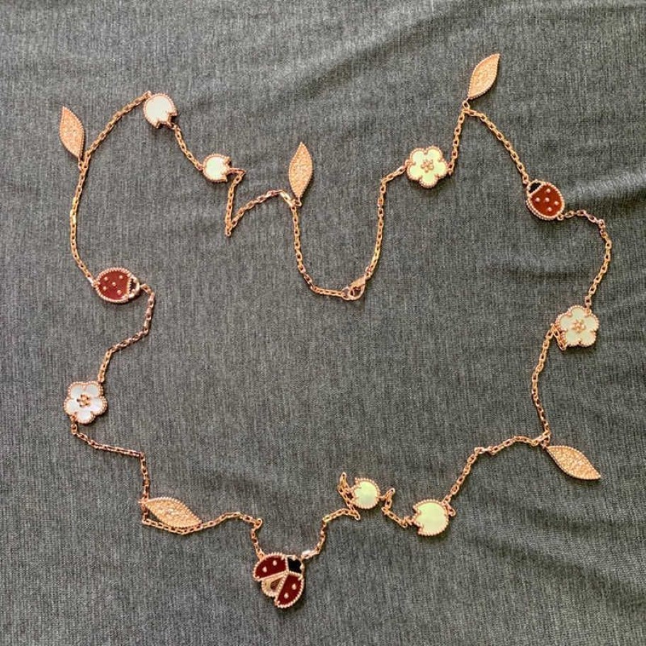 Märke Pure 925 Sterling Silver Jewelry for Women Ladybug Cherry Leaf Wedding Jewelry Setörhängen Halsband Armband Luxury Rose267Q