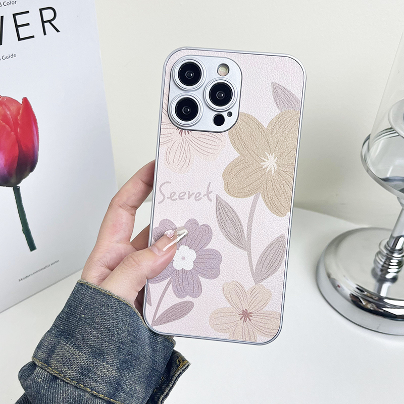 Modeoljemålning Flower Pu Leather Case för iPhone 15 Pro Max 14 Plus 13 12 11 iPhone15 Luxury Stylish Floral Hard Plastic PC Soft TPU Fine Hole Phone Back Cover Cover