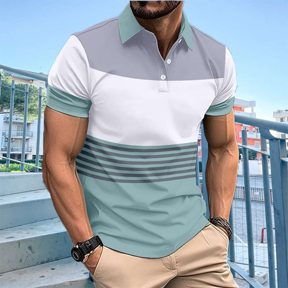 Nowa gorąca sprzedaż letniej koszuli klapy z krótkim rękawem, zwykła koszula polo z nadrukiem mężczyzn