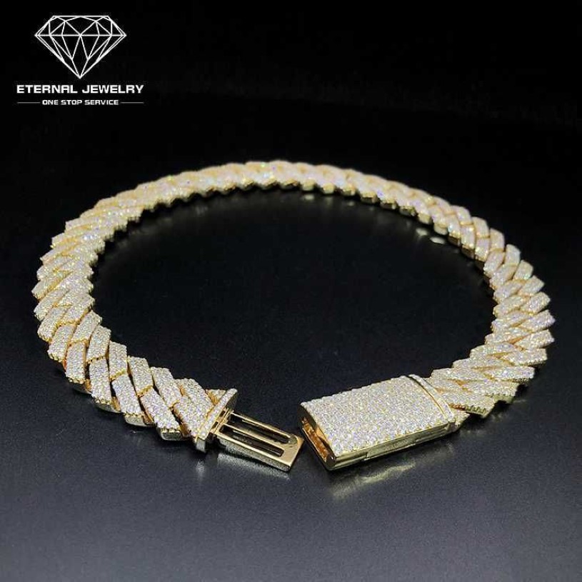 Factory Custom Men Hip Hop Iced Out 18inch Solid S925 10k 14k 18k Gold Yellow 10mm Moissanite Diamond Cuban Chain Link Necklace259p