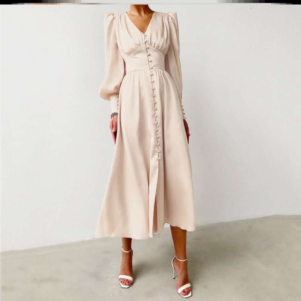 Women's Lantern Sleeves Elegant Dress Can Be Worn Daily With A Silk Long Skirt 918379