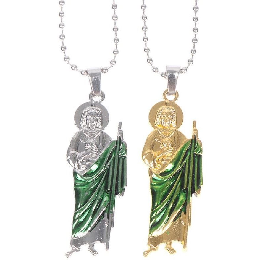 Collane con ciondolo Nastro d'oro San Giuda Tadeo Portachiavi cattolico Decorazione religiosa chiesa Statua souvenir regalo222s