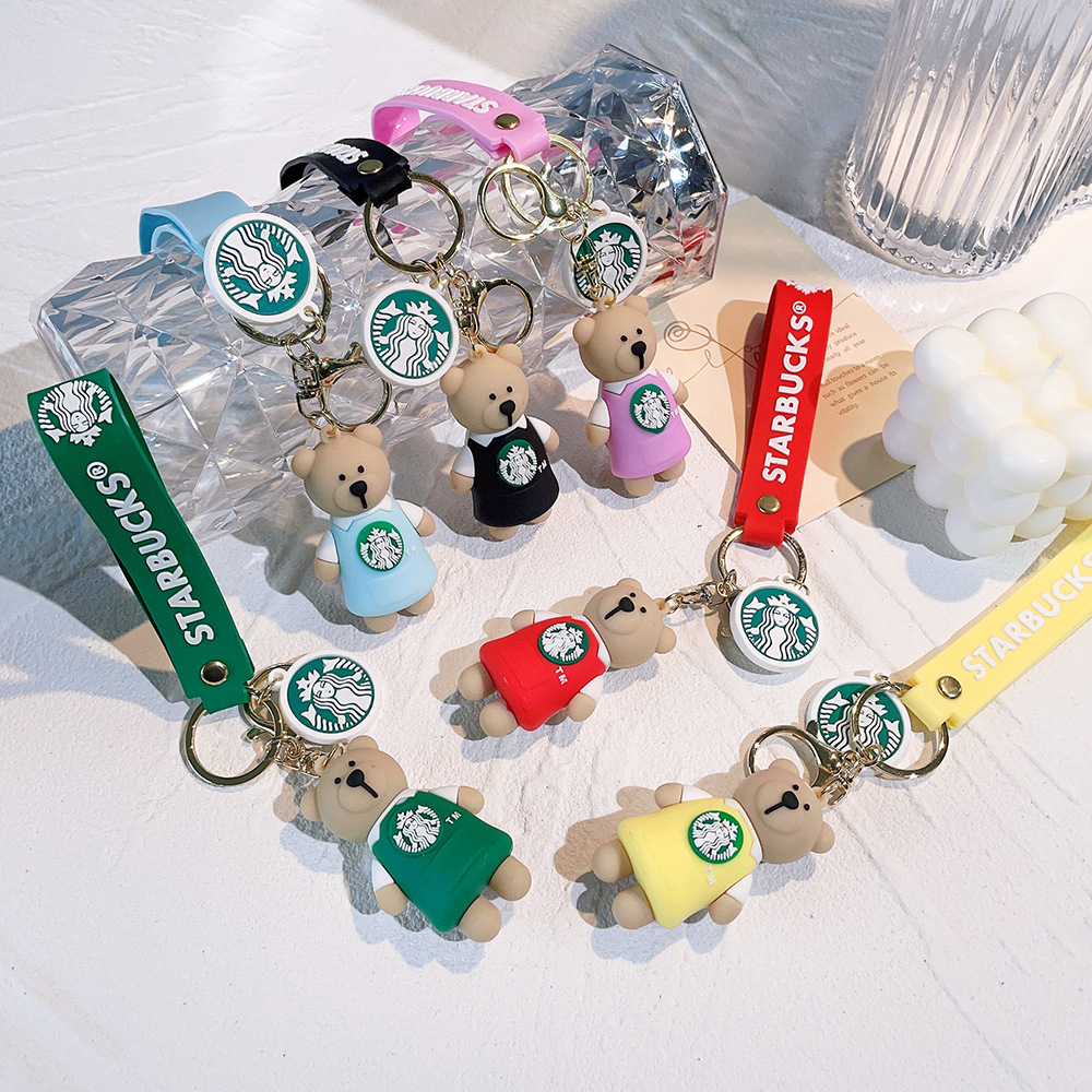 Designer keychains accessories Starbucks Bear Barista Drop Glue action figure key chain rings lovers Backpack keychain hanging ornaments