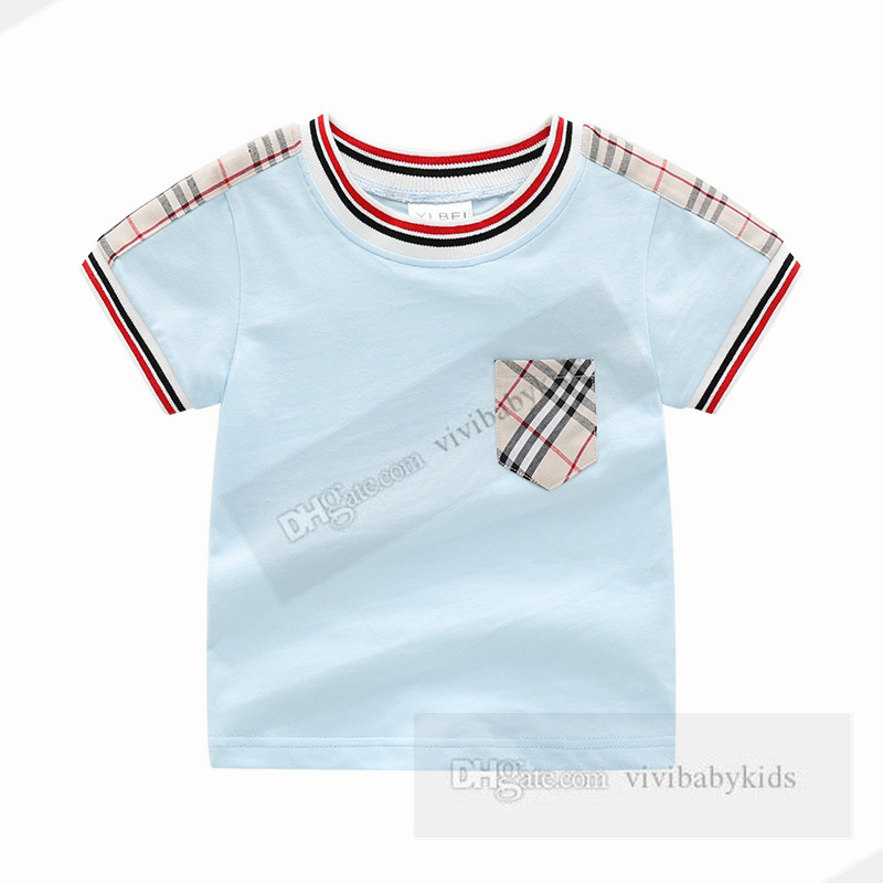 Petits garçons T-shirt à carreaux enfant en bas âge enfants rayures col rond manches courtes coton T-shirts enfants hauts décontractés été bébé vêtements de marque Z7406