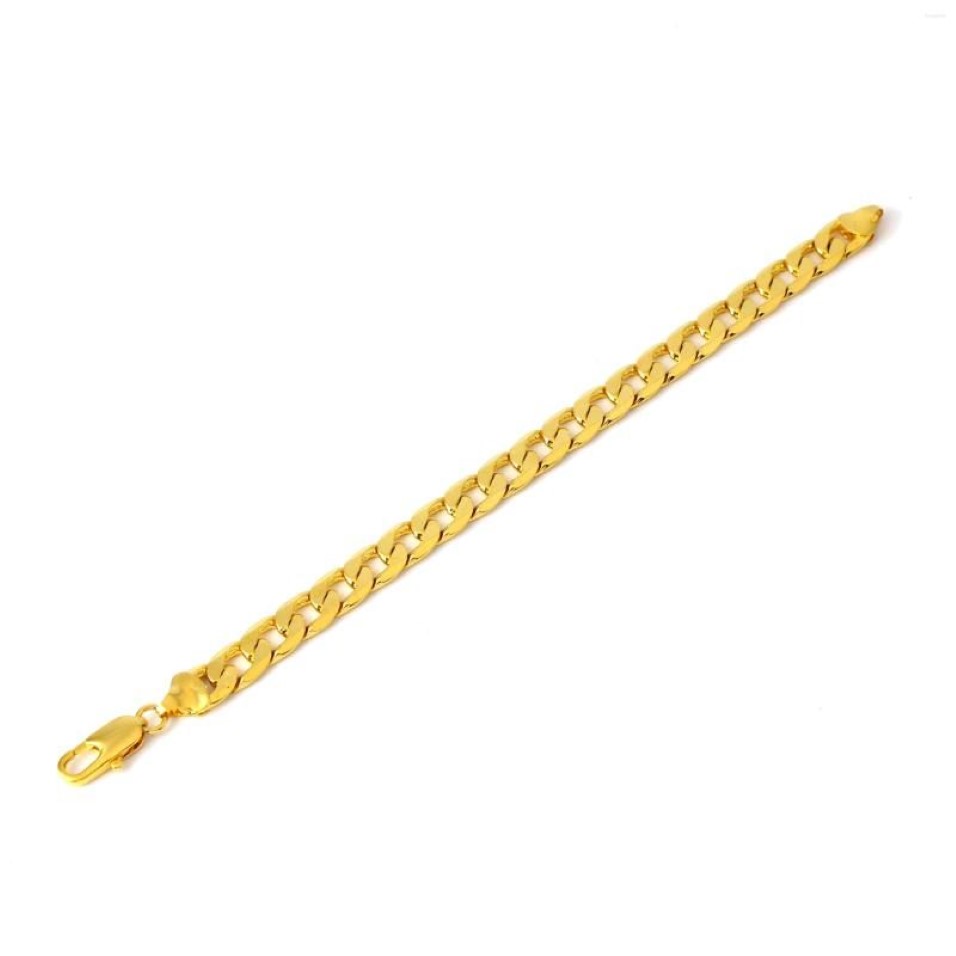 Bracelets à maillons pour hommes, 10mm 12mm, bordure solide, or jaune 18 carats, rempli, classique, mode, chaîne de poignet, bijoux 22cm de long, 240J