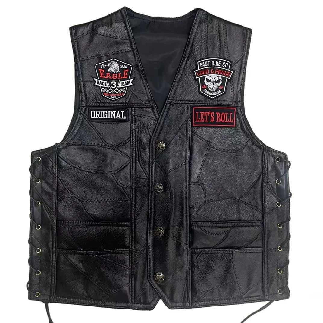 Heren lederen kunstleer 2024 nieuwe motorfiets lederen vest schedel borduurwerk moto mouwloos jasje gilet straatmode bikervesten punk vest voor mannen 240330