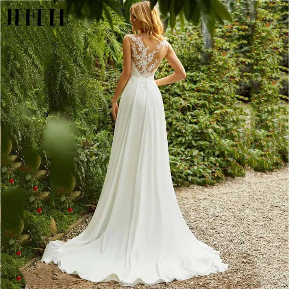 Urban Sexy Dresses JEHETH Plage Dentelle Mousseline De Soie Robe De Mariée Charme O-cou Appliques Robes De Mariée A-ligne Dos Nu Sans Manches Robe De Mariee 2024 yq240329