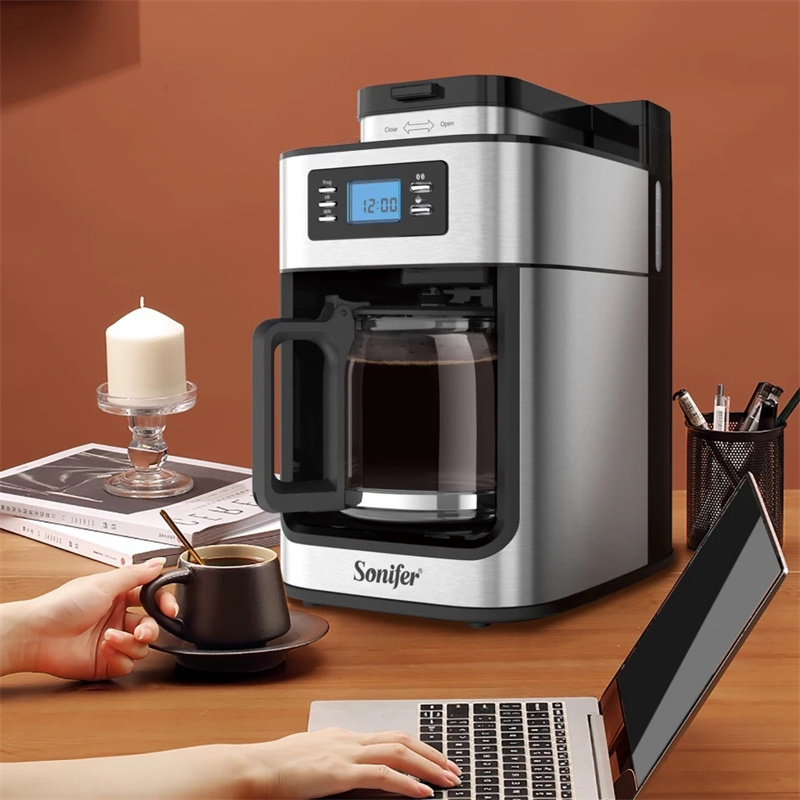 2 em 1 Máquina de Café por Gotejamento Máquina de Café Automática Display Digital Moedor Recém Moído Estilo Europeu Espresso Chá Leite Sala de Escritório Cafeteira DHL