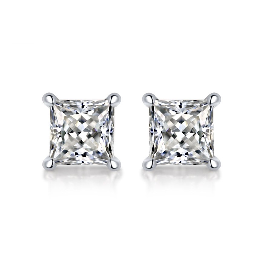 stud earring D Color Princess Cut Moissanite Earring s925 Sterling Sliver Plated with 18k White Gold Earrings for Women Fine Jewel314F