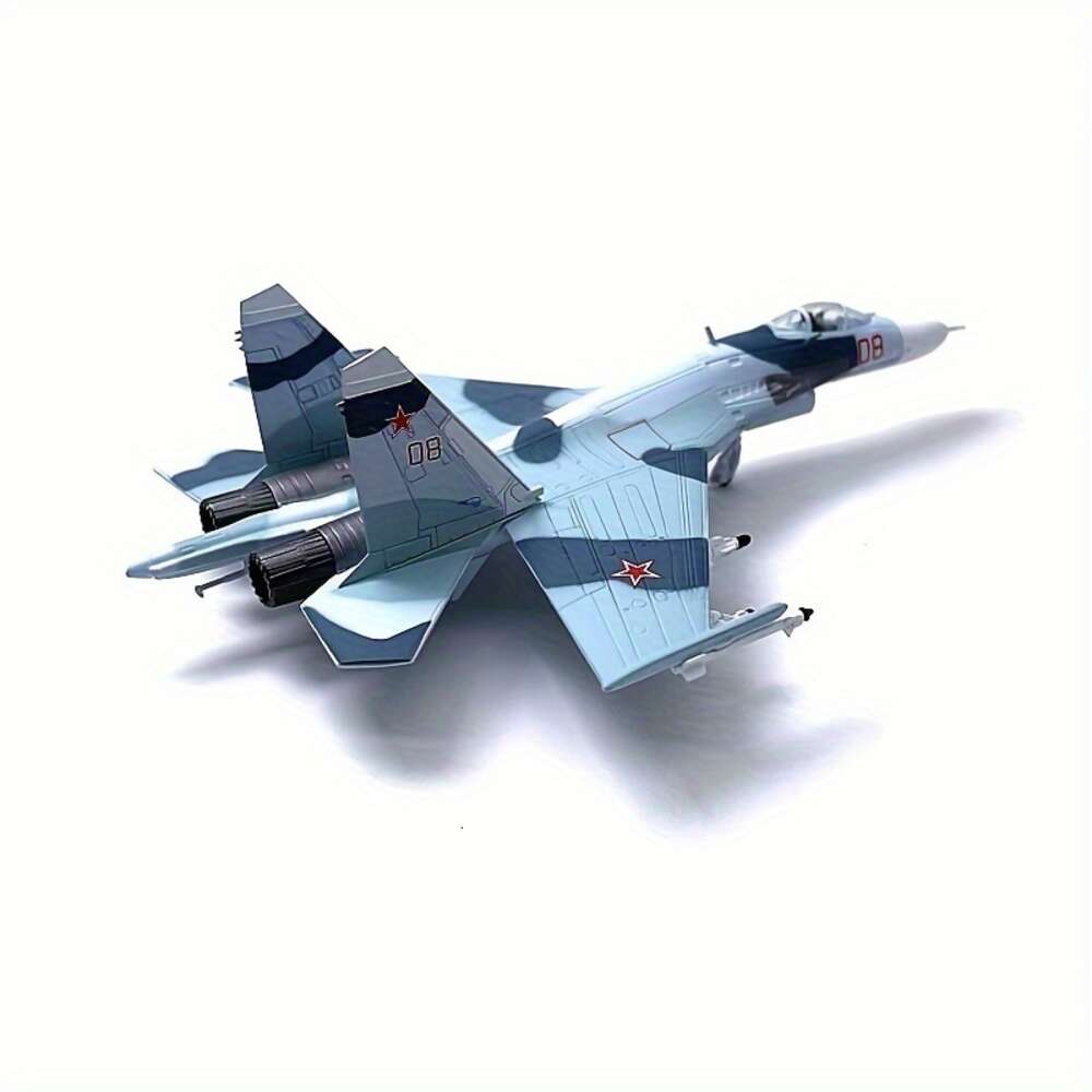 1: 100 Su-27 Flanker Diecast Metal Aircraft Model Kit Fighter Alloy Pre-Build Airplane med Display Stand for Adults Entusiasts Collections eller gåva