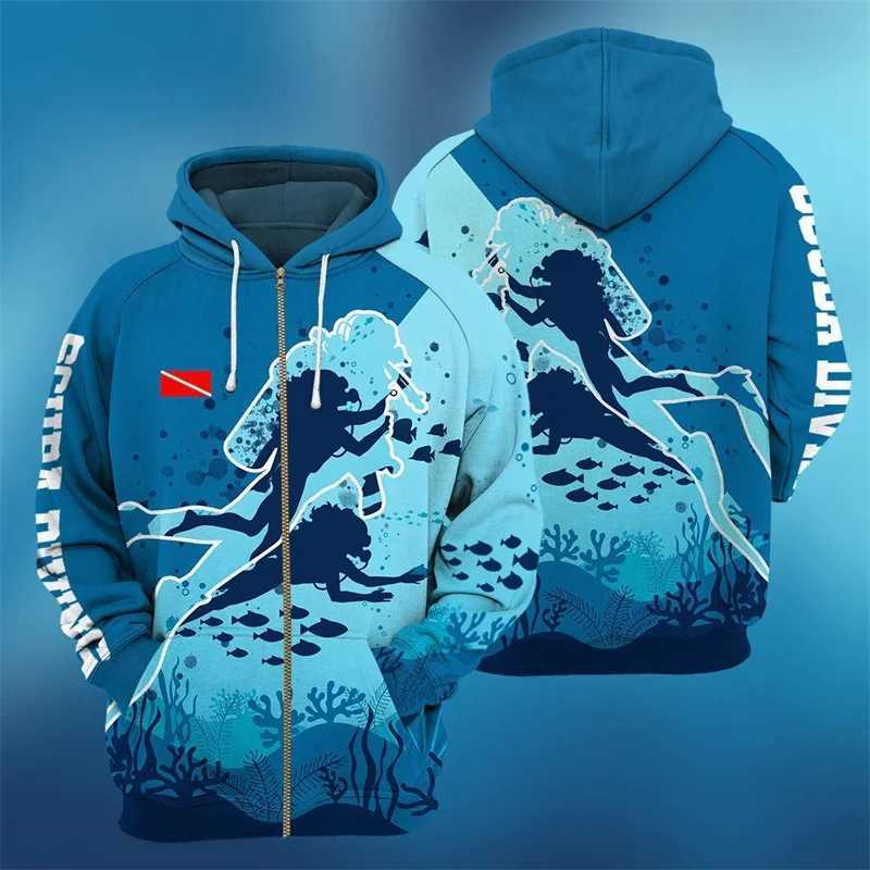 Heren Hoodies Sweatshirts Winter 3D Sport Duiken Print Heren Rits Hoodie Mode en Grappige Straatkleding Cool Fitness Paar ClothingL2403