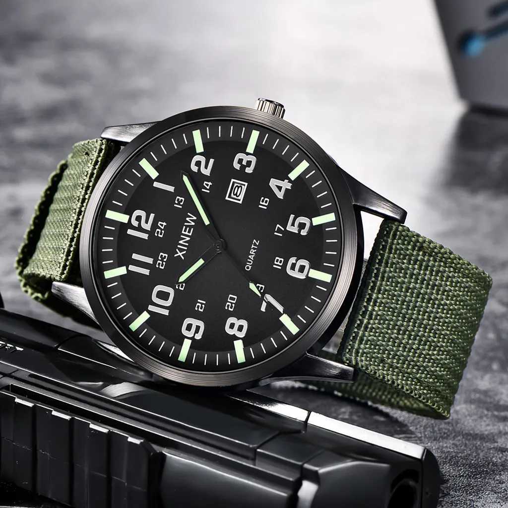 Montres-bracelets Cadran rond Bracelet en nylon Bande Hommes Garçon Militaire Armée Date Quartz Montre-Bracelet Cadeau Relogio Masculino Reloj Hombre 24329