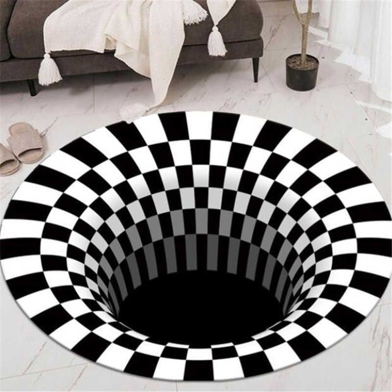 Tapetes de quarto preto branco grade impressão 3d ilusão vortex buraco sem fundo tapetes para sala estar decoração casa 2107272731