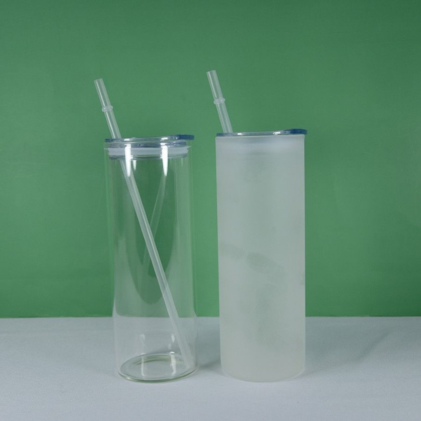 Gobelet en verre à Sublimation de 25oz, tasses en verre dépoli avec couvercle, paille à boire, bouteille d'eau Portable pour l'extérieur, entrepôt américain, B6292y