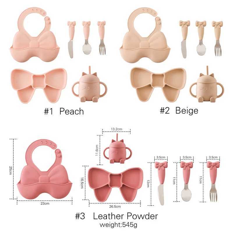 Kopjes Borden Servies Babyschotel Kopjes Kommen Borden en Lepels Set Cartoon Stropdas Borden Voedsel Siliconen Voerbak Antislip Baby's Servies Kinderproduct 240329