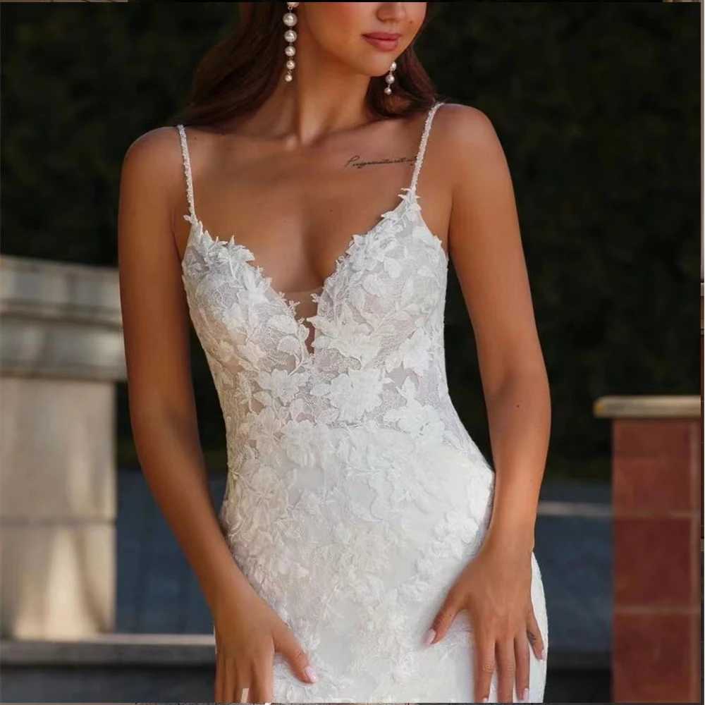 Vestidos sexy urbanos perfeito requintado branco sereia vestido de casamento para mulher praia rendas cintas de espaguete com decote em v vestidos de noiva feitos sob encomenda 2024 yq240329