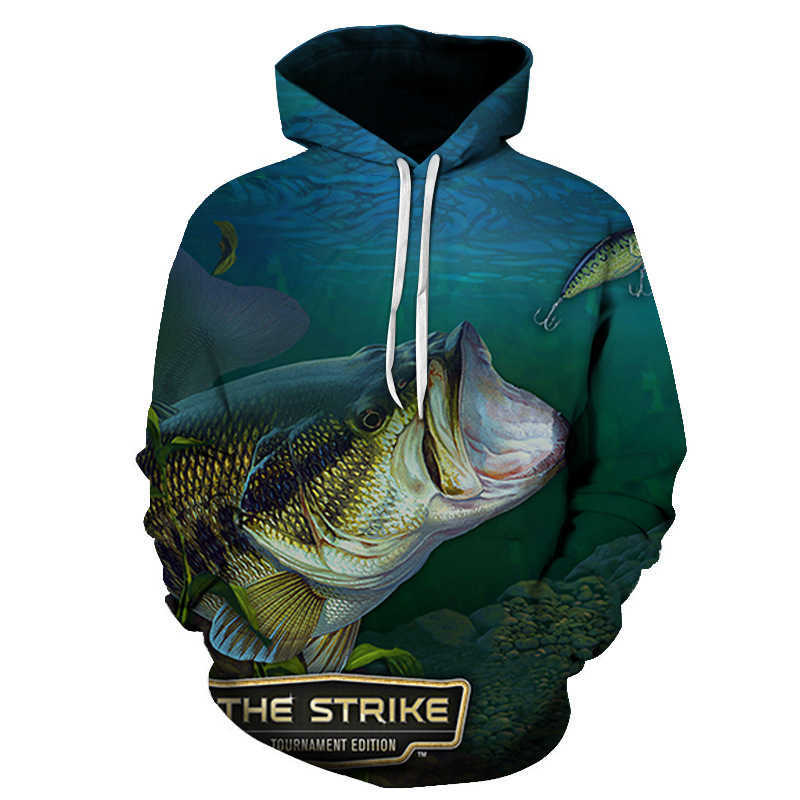 2024 3d Digital Fish Pattern Printed Hooded Casual Oversized Mens Hoodie