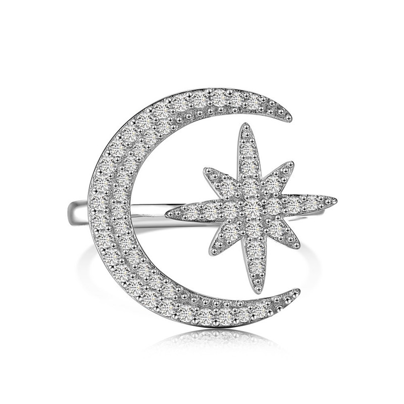 Bagues vintage diamant lune étoile designer pour femmes or 18 carats bijoux en argent sterling 925 5A zircone bague d'amour de luxe femme tenue quotidienne boîte cadeau ouverture réglable