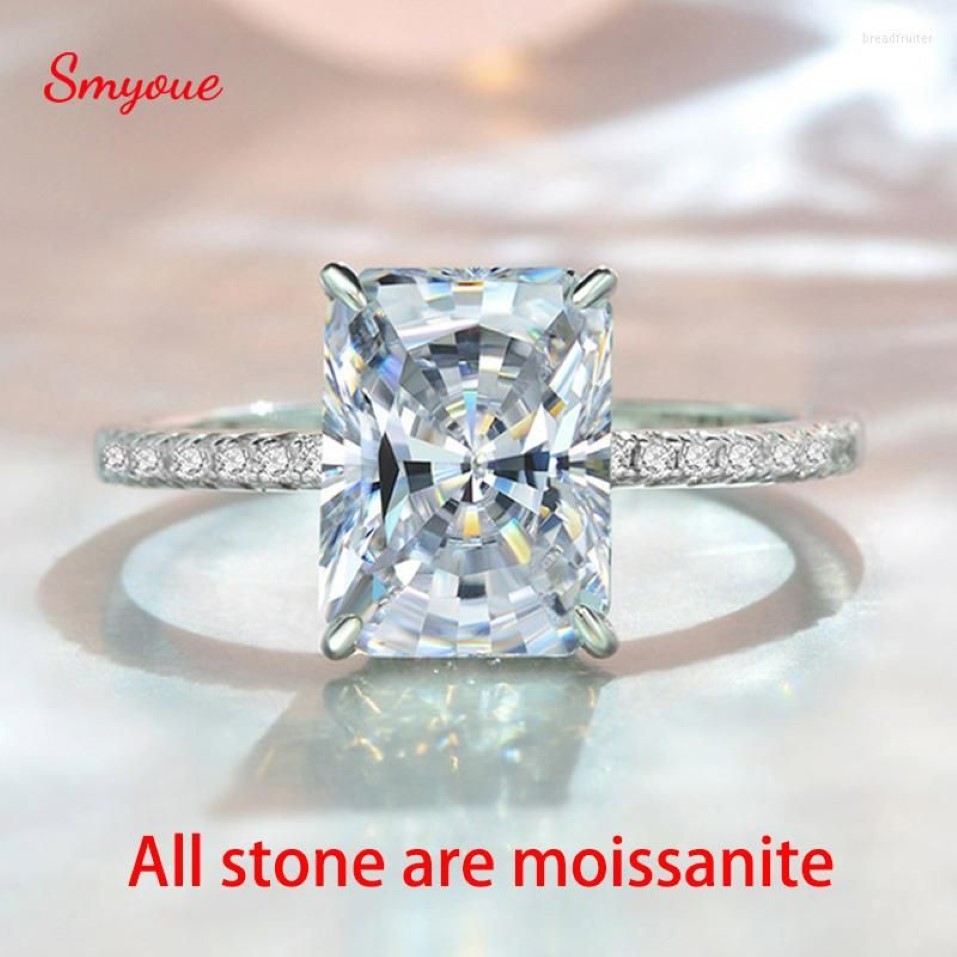 Pierścienie klastra Smyoue 4CT Radiant Cut Moissanite Solitaire Pierścień dla kobiet D kolorowy Blawling stworzony diamentowy ślub S925 STERL283M