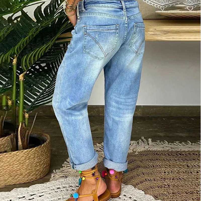 Damesjeans Mode Dames Rechte jeans met gebroken gaten Single-breasted Splicing Denim Broek Dames Wasbare broek Dagelijks Casual Street chic 24328