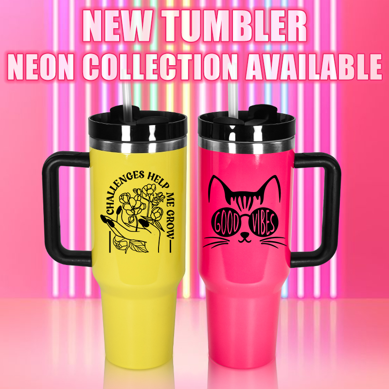 40oz sublimation Neon tumbler with handle lid straw big capacity glossy water bottle outdoor camping cup stainless steel vacuum insulated travel mugs