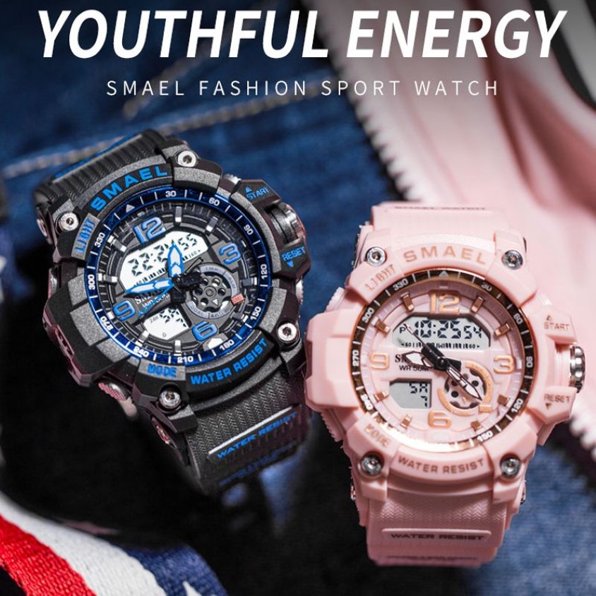 Smael Women Sport Digital Watch Electronic QuartzデュアルコアディスプレイLED防水時計カジュアル学生腕時計女の子時計20251i