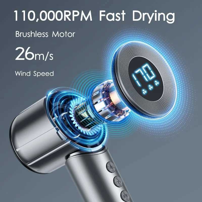 Hair Dryers Hair Blow Dryer Ionic Hair Dryer with Hair Care Module Professional Hairdryer High-Speed 110 000 RPM Fast Drying 240329