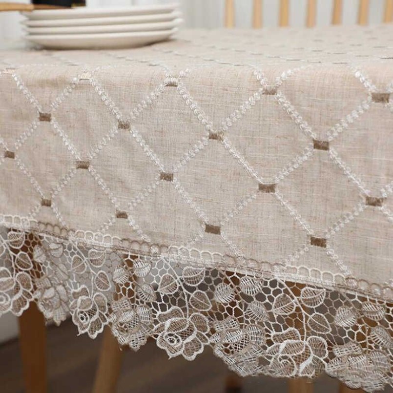 Modern Simple Plaid Tablecloth Pastoral Cotton Linen Dining Lace Dustproof Cover Towel Tea Cloth Runner 210914306F