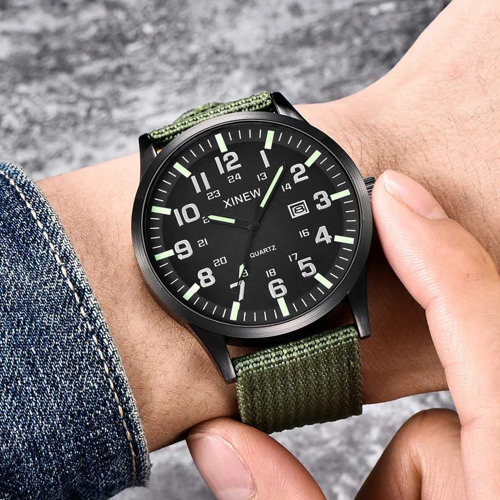 Montres-bracelets Cadran rond Bracelet en nylon Bande Hommes Garçon Militaire Armée Date Quartz Montre-Bracelet Cadeau Relogio Masculino Reloj Hombre 24329