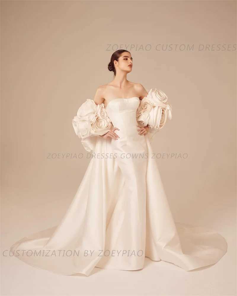 Robes sexy urbaines élégante a-ligne ivoire reine robe de mariée 2024 princesse satin col carré blanc long train 2 pièces robe de mariée yq240329