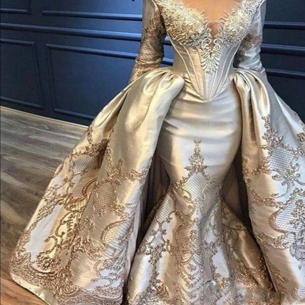 Plus la taille arabe Aso Ebi sirène robes de bal dentelle perlée col transparent soirée formelle deuxième réception robes robe ZJ267195Q